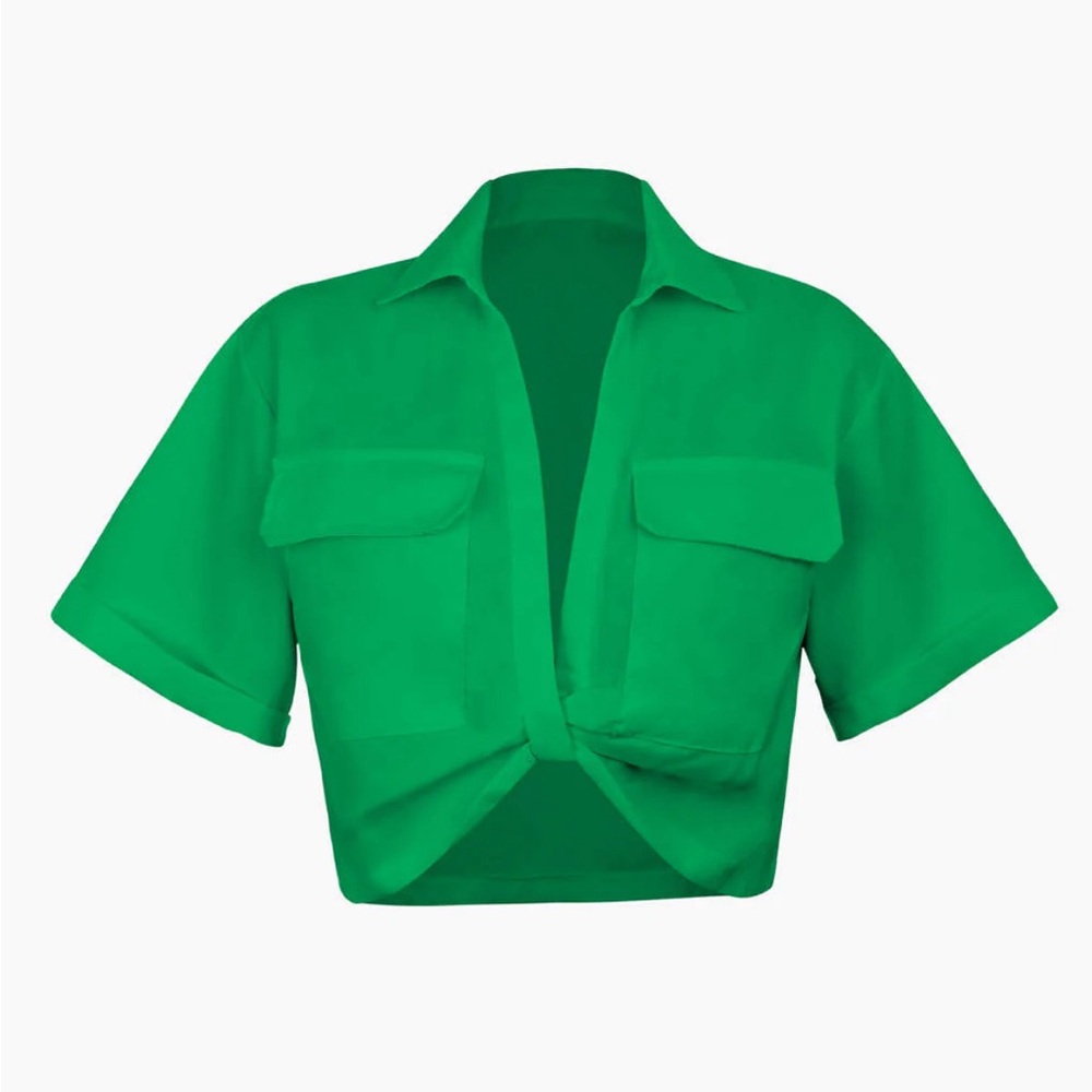 Flap Pocket Twist Hem Shirt